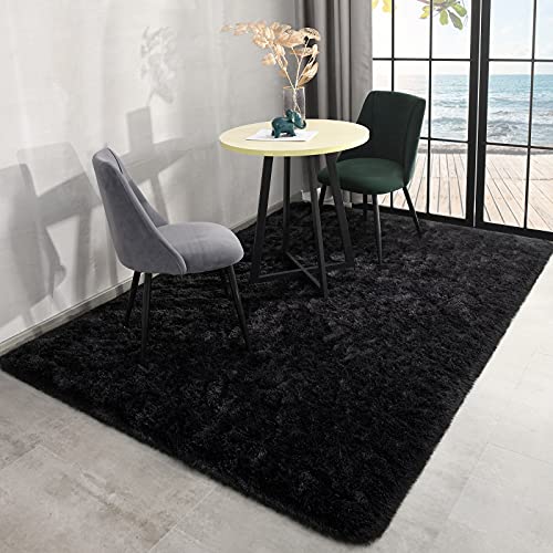 Espiraio Black Shaggy Rugs for Bedroom Living Room, Super Soft Fluffy Fuzzy Area Rug for Kids Baby Nursery, Modern Indoor Plush Carpet for Home Decor, 5x8 Feet Floor Furry Rugs for Children Dorm Rug - Afbeelding 4