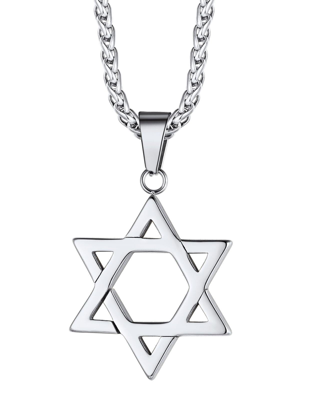 Star of David Necklace for Men Women Stainless Steel/18K Gold Plated Hexagram Pendant with 22 Inches Chain Jewish Israel Jewelry