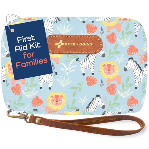 Image of KeepGoing Travel First Aid Kit for Kids – 130 Pc. for Car, Home, Purse, Diaper Bag & Backpack with Latex-Free Bandages - Mini First Aid Kit Travel Size TSA-Approved