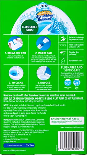 Scrubbing Bubbles Fresh Brush Flushables Refill, Toilet And Toilet Bowl Cleaner, Eliminates Odors And Limescale, Rainshower Scent, 10Ct- Pack Of 6 (60 Total Pads) #TOP2