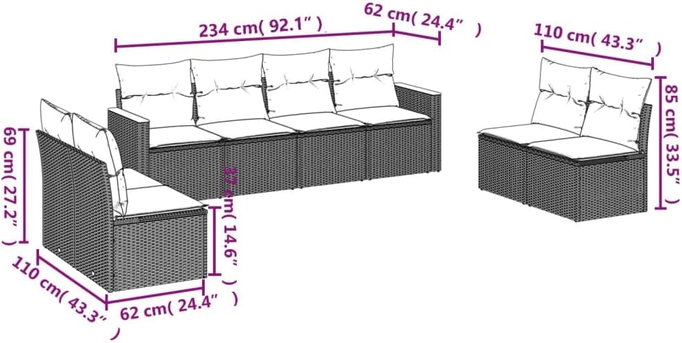 vidaXL Patio Sofa Set Black, Blue PE Rattan, Powder-Coated Steel, Polyester