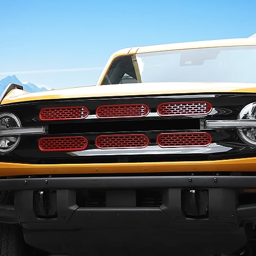 Image of Front Grille Mesh Inserts Trim Cover Grill Frame Decoration Exterior Accessories for Ford Bronco 2 Door 4 Door 2021 2022 2023,Red
