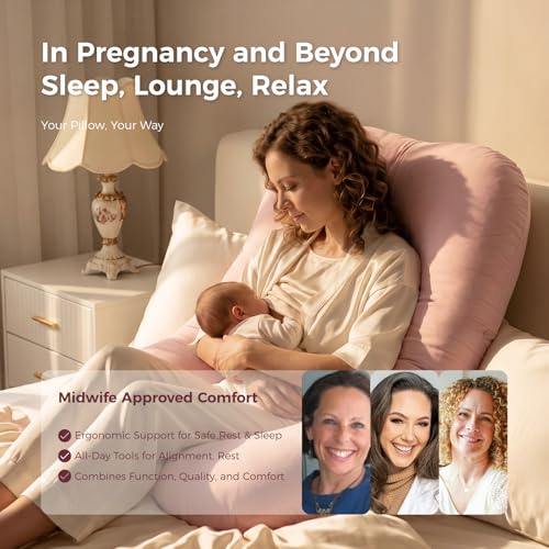 Image of Momcozy Pregnancy Pillows for Sleeping, U Shaped Full Body Maternity Pillow with Removable Cover - Support for Back, Legs, Belly, HIPS for Pregnant Women, 57 Inch Pregnancy Pillow, Cotton Pink