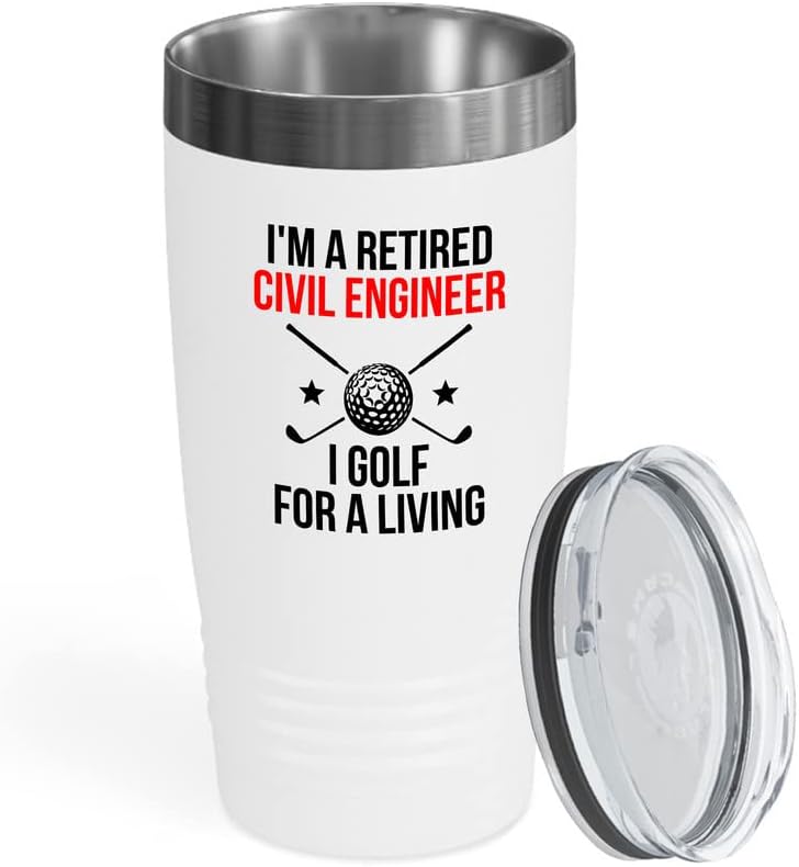 Civil Engineer Tumbler 20oz Silver -Golf For A Living - Architect Bridge Engineer Builder Draftsman Interior Design Contractor