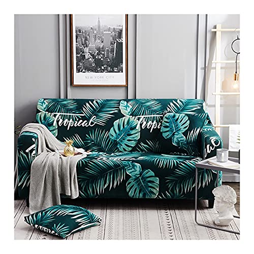 Housse de canapé 4 places feuilles tropicales imprimé végétal extensible