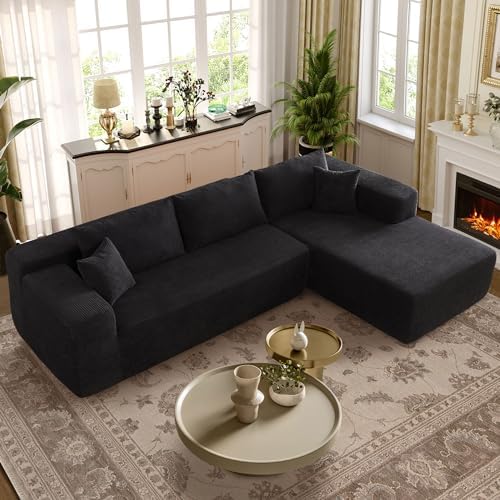 104"" Modular Sectional Sofa Couch,L-Shape Upholstered Cloud Couch,Modern Minimalist Couches for Living Room,Free Combination Deep Seat Corner Couch,Right Facing Chaise,Black,Corduroy