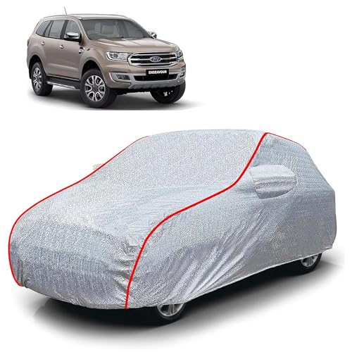 Image of Sulfar 100% Waterproof Car Body Cover Compatible with Mirror for Ford Endeavour (Triple Stitched, Full Bottom Elastic, Magic Silver with Red Piping)