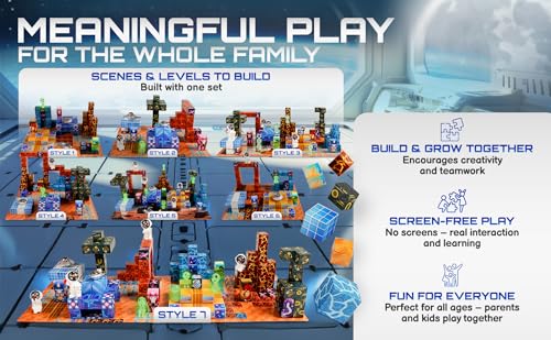 181-Piece Magnetic Building Blocks Set – STEM Toys for Kids Ages 3+ | Educational Space-Themed Magnetic Construction Kit with LED Light-Up Cubes | Sensory Gift Toy for Boys & Girls