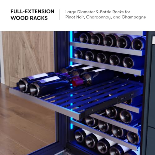 Image of Zephyr Presrv 24 Inch Wine Fridge Full Size Single Zone - Tall Wine Cooler Cellars Large Cabinet Wine Refrigerator Home Bar Chiller Freestanding with Glass Door for 148 bottles 750ml