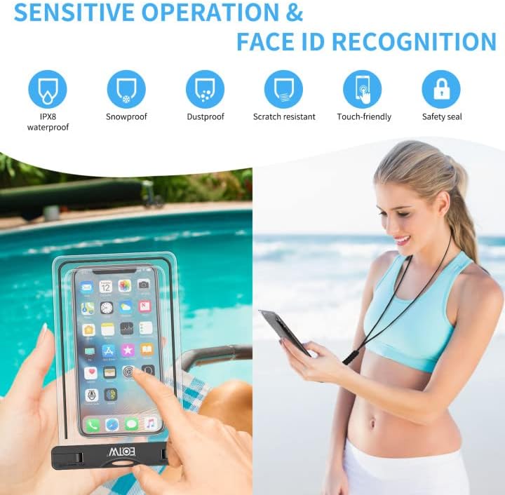 EOTW Waterproof Case, Universal Waterproof Phone Pouch Compatible for iPhone 13 12 11 Pro Max Xs Max XR 8 7 6 Plus Galaxy S20 S10 up to 6.8", IPX8 Cellphone Dry Bag-2 Pack