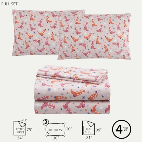 Urban Lifestyle 4 Piece Sheet Set, Including Top Sheet, Fitted Sheet and 2 Pillow Cases, Western Cowboy Boot, Full by Urban Lifestyle - Used condition - Image 2