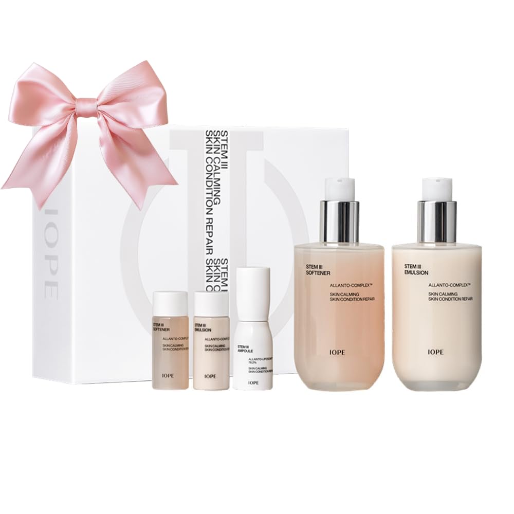 IOPE STEM III Skin Care Gift Set, Anti-Aging Korean Skincare with Hyaluronic Acid – Face Toner, Lotion & Serum for Hydration and Moisture Barrier Support, Daily Use Set, Holiday Gift