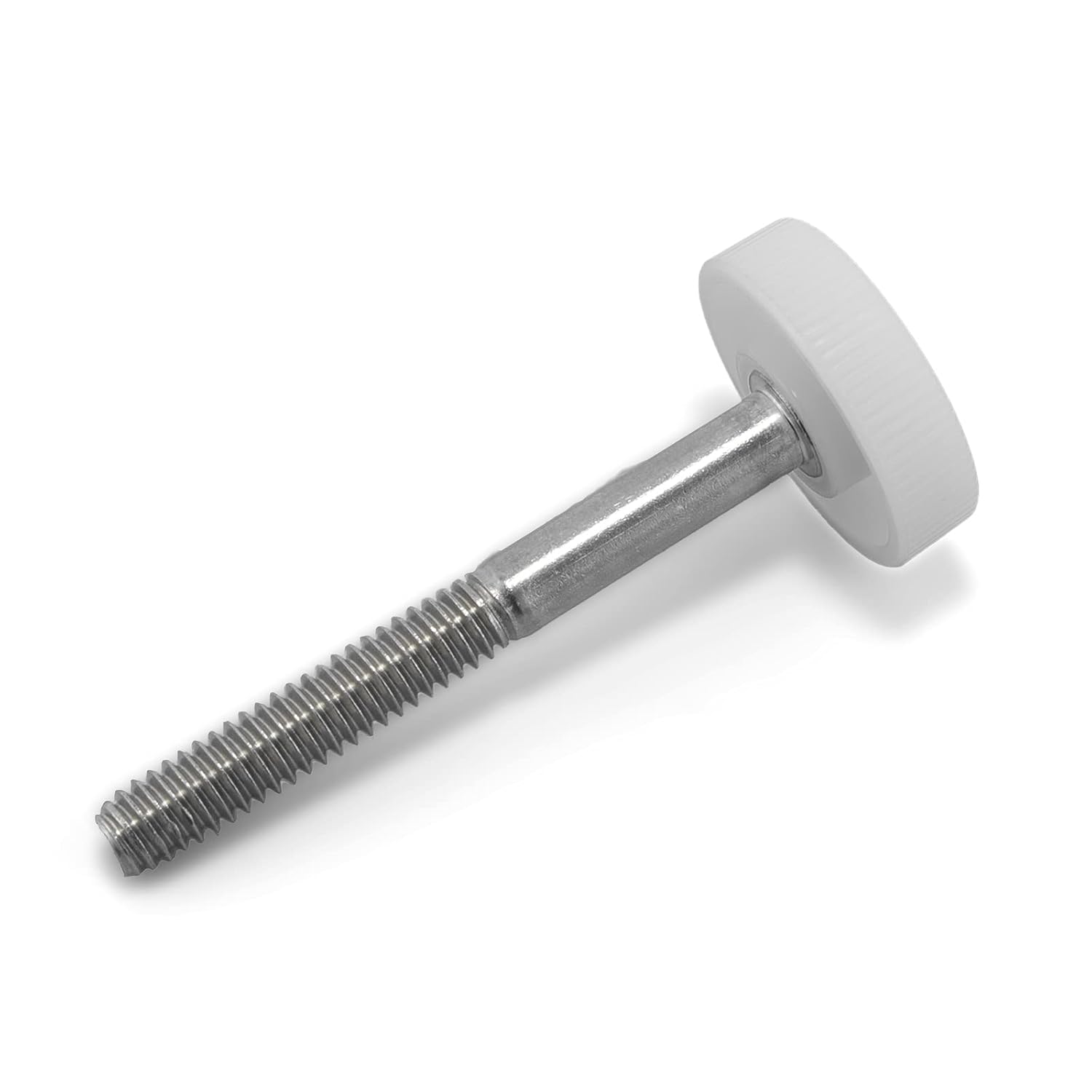 1/4"-20 x 2-1/4" Thumb Screw Stainless Steel - White Knurled Round Plastic Oversized Knob - Standard/Coarse Thread Thumbscrew - Length: 2.250" - Proudly Built in USA - Package of (25)