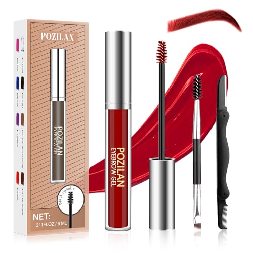 Qaxouys Eyebrow Gel Red with Brush, Brow Gel, Eye Brow Gel, Long-Lasting and Easy-To-Use Eyebrow Mascara Shaping Makeup for Natural-Looking Finish, 0.211 Fl Oz, Red