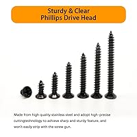 Vista 4 de Juego surtido de 450 tornillos de madera negros M3 M4 M5, tornillos autorroscantes de acero al carbono de alta dureza, kit de tornillos de cabeza