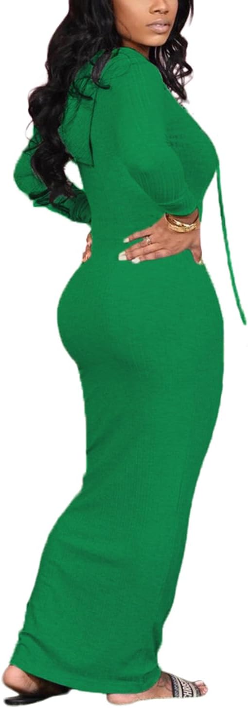 Long Sleeve Bodycon Maxi Dress for Women One Piece Hoodie Sweatshirt Dresses - Image 2
