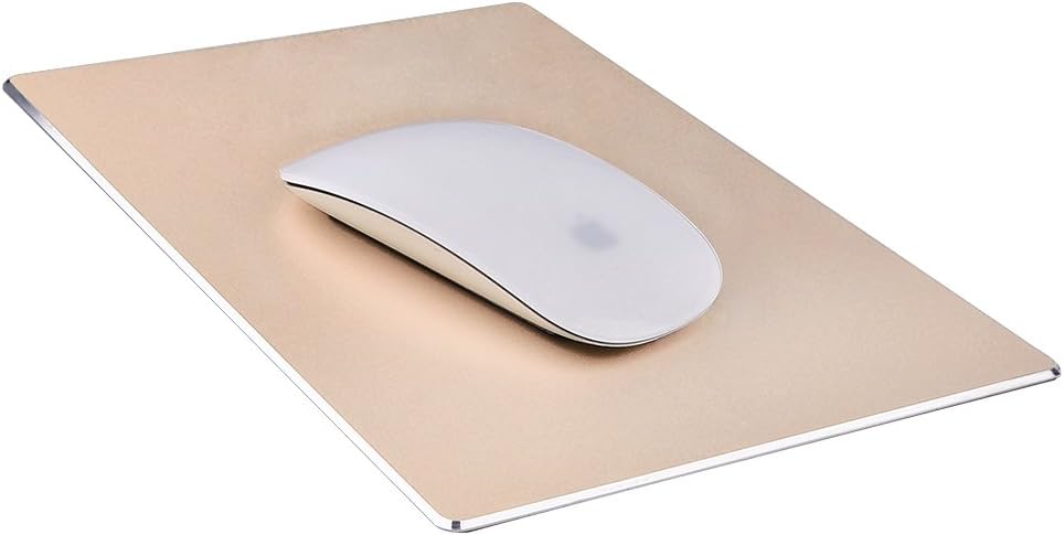 Mouse Pad, Qcute 9.18" 6.11" Gaming Aluminum Mouse Pad W Non-Slip Rubber Base & Micro Sand Blasting Aluminium Surface for Fast and Accurate Control(Gold)