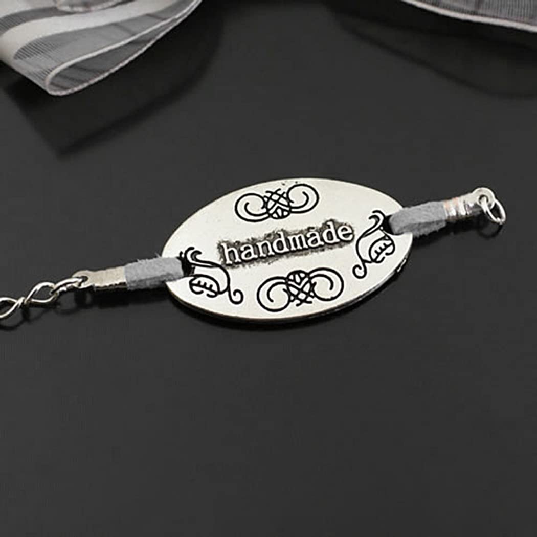 60PCS Etichette in metallo fatte a mano in lega Etichette Bottone in lega tibetana Ciondoli con Risultati per la creazione di gioielli per Borsa per borse da cucire - Argento + Bronzo Ovale