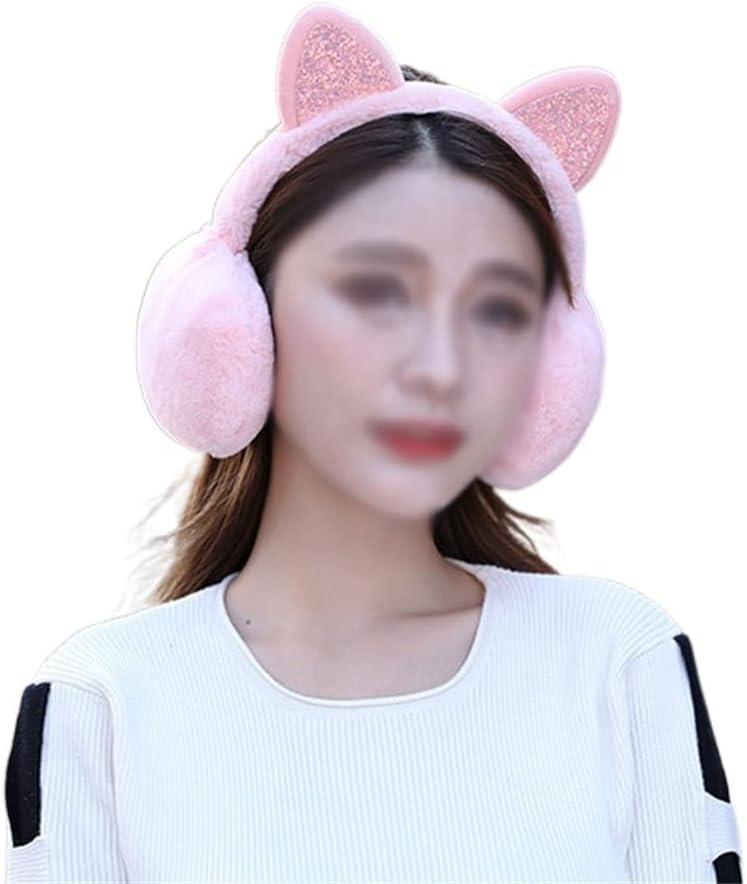 Lovely Women Girl Winter Cute Ear Warmer Earmuffs Cat Muffs Glitter Sequin Earflaps Soft Plush Warm Headband