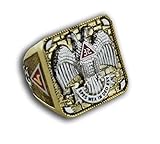 Masonic Rings for Men - Scottish Rite Freemason Ring / Thick Masonic Ring- 32nd Degree Scottish Rite Mason Symbol Logo with Gold Tone Band - Freemason Jewelry (Size 12)