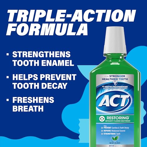 ACT Restoring Zero Alcohol Fluoride Mouthwash 33.8 fl. oz. Strengthens Tooth Enamel, Mint Burst - Image 5