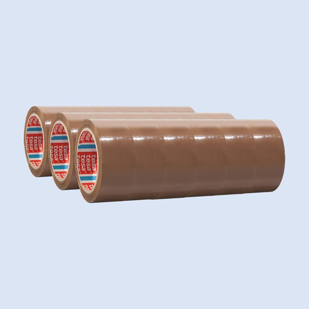 tesa 4124 Premium-Packband braun - Hochleistungs-Verpackungsklebeband- extra stark klebend, leise abrollend - 66 m x 50 mm - Ideal für schwere Kartons, Menge:18
