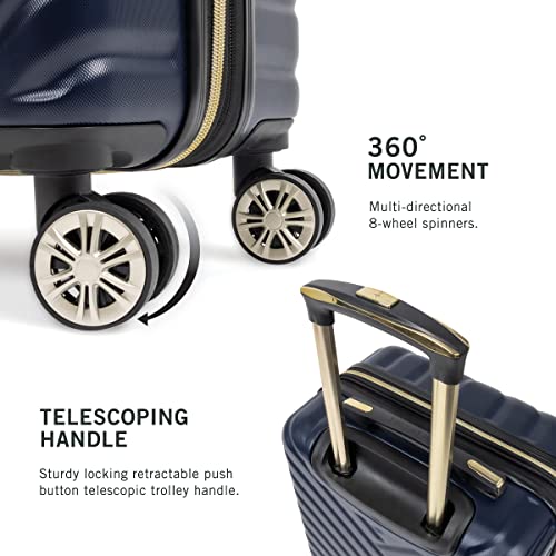 Kenneth Cole Reaction "Madison Square" Women's Luggage Lightweight Hardside Chevron Expandable 8-Wheel Spinner Checked Suitcase, 28-Inch Checked, Navy With Gold Zippers #TOP3