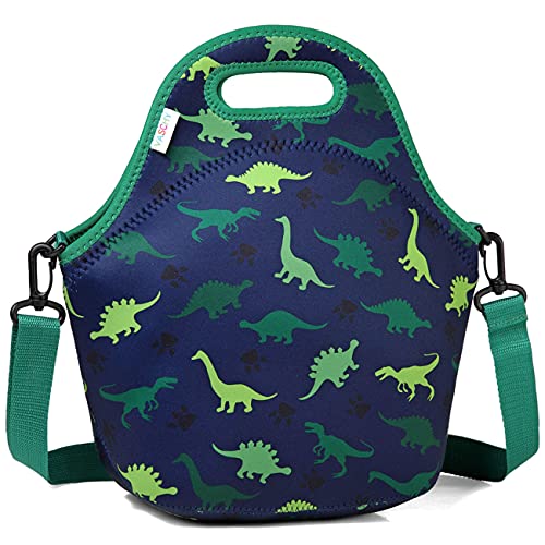 VASCHY - Bolsa isotérmica para comida infantil, 10,6 L, neopreno y nevera flexible, isotérmica para niño, ligera, bolsa de comida infantil, con bolsillo frontal y bandolera ajustable Dinosaurio