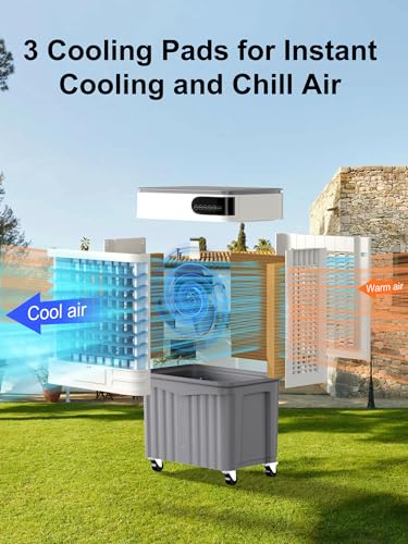 Image of Uthfy Swamp Cooler 39 Inch, 3200 CFM Evaporative Air Cooler with Remote Control & 120 Oscillation, 3 In 1 Portable Cooling Fan for 700 Sq.Ft, 13.2Gal Tank, 3 Speeds /Modes for Home, Garage, Patio
