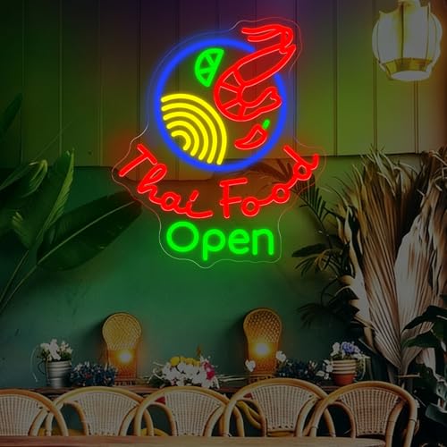 Image of Thai Food Open Neon Sign, Thailand Restaurant LED Neon Sign Wall Decor, Neon Signs for Wall Decor Food Shop Light Thai Cuisine Display 15.7 inch x 13.4 inch