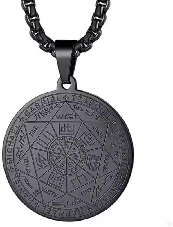 Seven Archangels Pendant Necklace For Men Protection Amulet Archangel Michael Coin Pendant Necklace Gabriel Uriel Spiritual Stainless Steel Medal Necklace 24 inches
