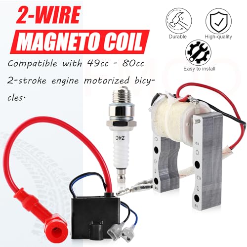 YOFMOO Magneto Coil CDI Ignition Coil Spark Plug for 49cc 50cc 60cc 66cc 80cc 2-stroke Engines Motorized Bicycle Motor Bike ATV Quad Scooter 2-Wire High Performance - Thumbnail 5