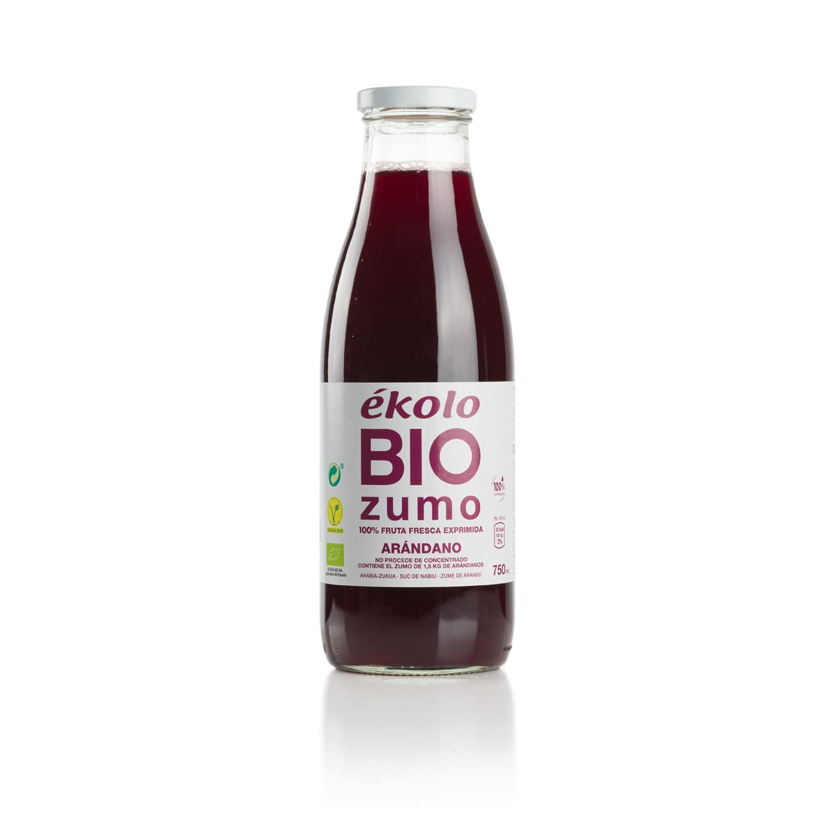 Zumo de Arándanos, Ecológico 100% Exprimido, 6 Botellas x 750 ml., 4.500 ml
