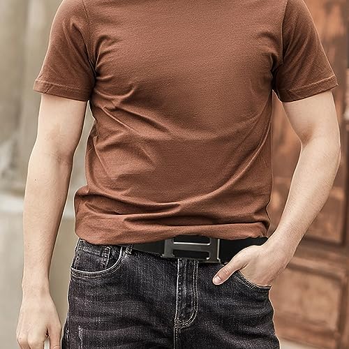 Image of Aurolran Men&Womens Leather Dress Belt Business Automatic Buckle Belt Color-Black Silver Gold