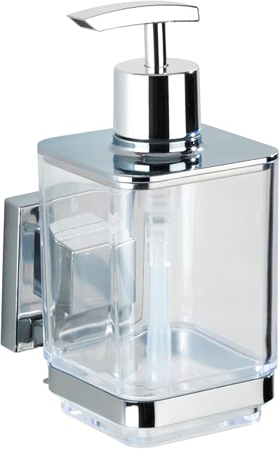 WENKO Vacuum-Loc soap Dispenser Quadro, Stainless steel, Silver Shiny, 7.5 x 10 x 16 cm