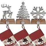 2022 New Christmas Stocking Holders for Mantle Set of 3 Tree and Snowflakes and Deer with Non-Skid S