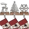 JUSTOTRY Christmas Stocking Holders for Mantle Set of 3 Tree and Snowflakes and Deer with Non Skid Silver Stockings Holders for Fireplace Home Decor Durable and Sturdy Holiday Decorative Stand