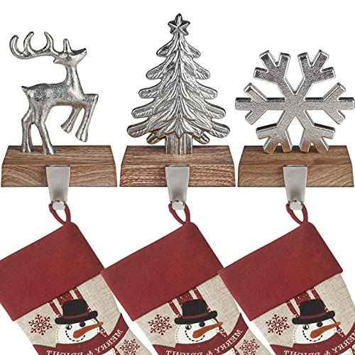 JUSTOTRY-Christmas-Stocking-Holders-for-Mantle-Set-of-3-Tree-and-Snowflakes-and-Deer-with-Non-Skid-Silver-Stockings-Holders-for-Fireplace-Home-Decor-Durable-and-Sturdy-Holiday-Decorative-Stand JUSTOTRY Christmas Stocking Holders for Mantle Set of 3 Tree and Snowflakes and Deer with Non Skid Silver Stockings Holders for Fireplace Home Decor Durable and Sturdy Holiday Decorative Stand