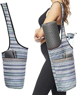Yoga Mat Bag with Large Size Pocket, Yoga Mat Carrier Large Gym Bag with Bottle Pocket/Big Open Pocket, Fitness Mat Carrier Exercise Mat Carrier Quality Canvas Women Tote Bag for Gym Sports Beach