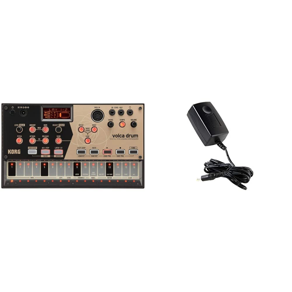 KORG volca drum Synthesizer, Digital Percussion Synth, Rhythm Machine, Analog Modeling, zum Erzeugen von Percussion- und Drum-Sounds & KA350 Stromversorgung für Monotribe