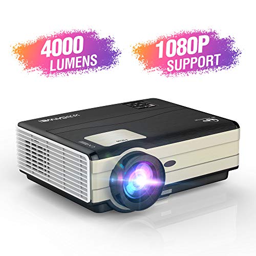 4200 Lumens LED LCD Video Projector Rear Ceiling Projection with Zoom Keystone Flip Support 1080P Compatible with USB/HD/Sd/AV/VGA/HDMI/3.5mm Audio for Indoor and Outdoor Home Cinema