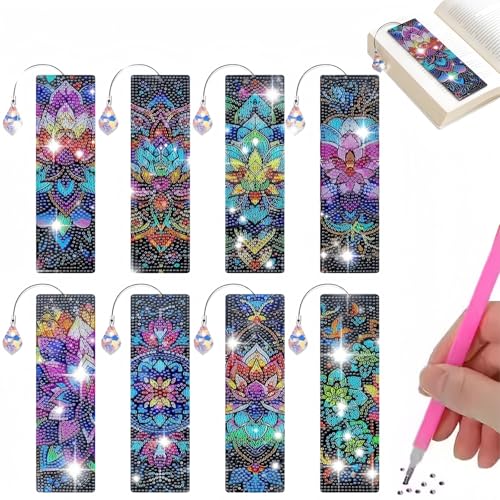 MHwan 8 segnalibri Diamond Painting Kit fai da te, regalo di compleanno per ragazze e ragazzi di età 6, 7, 8, 9, 10, 11, 12 anni, pittura con diamanti Mandala per adulti e bambini