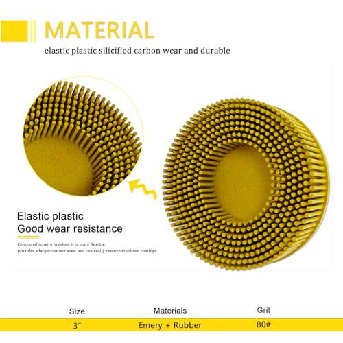 Image of HIEMIE Tools 3 Inch Bristle Disc Grit 80# (Yellow) with 3 Inch Shank Attachment Abrasive Coating Removal Disc for Metal