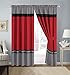 GrandLinen 4 Piece Red/Grey/Black/White Scroll Embroidery Microfiber Curtain Set 108 inch Wide X 84 inch Long (2 Window Panels, 2 Ties)