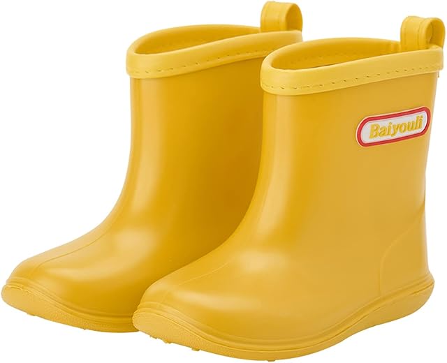 Kids Wellies Slip On PVC Lightweight Waterproof Wellington Boots Boys Girls Yellow Rain Boots