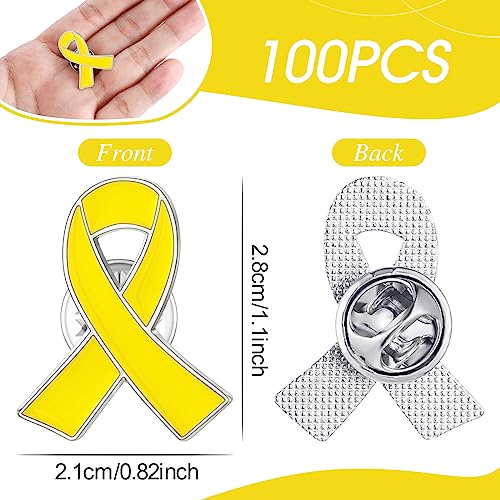 Sasylvia 100 Pcs Yellow Ribbon Lapel Pin Childhood Cancer Endometriosis Bone Cancer Awareness Ribbon Brooch with Individual Packed for Public Charity Fundraiser Events Supplies Gifts2
