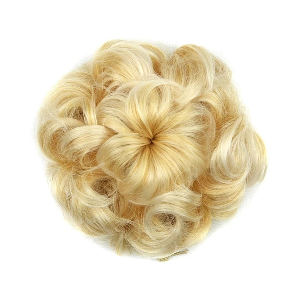 QRSTUVXZY Synthetic Hair Scrunchies Curly Chignon Rubber Band Bun Donut Roller Hairpieces for Women(Light blonde)
