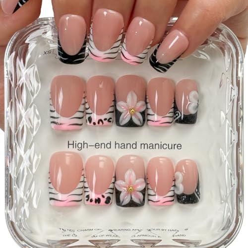 MAGLFELL Press On Nails Handmade Square Fake Nails, Painting Black