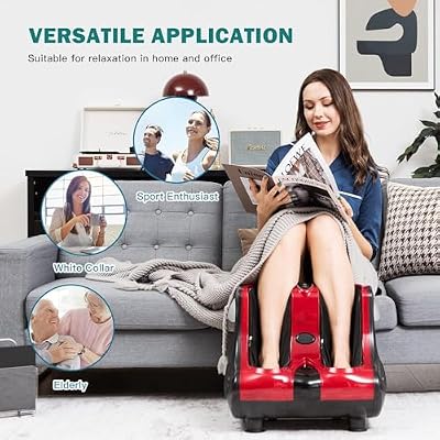 MEDIMALL Foot and Calf Massager, Electric Foot Massager Fatigue Feet, Shiatsu Foot Massager with Vibration,Deep Kneading, Vibration, Rolling, Leg Massager for Pain Relief (Red)