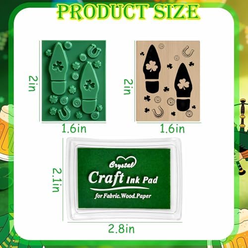 Leprechaun Footprints Stamp St. Patrick's Day Leprechaun Trap Shamrocks Rubber Stamp with Ink Pad, Green Elf Tracks Feet Stamps for St. Patrick's Day DIY Craft Supplies Decoration - 2